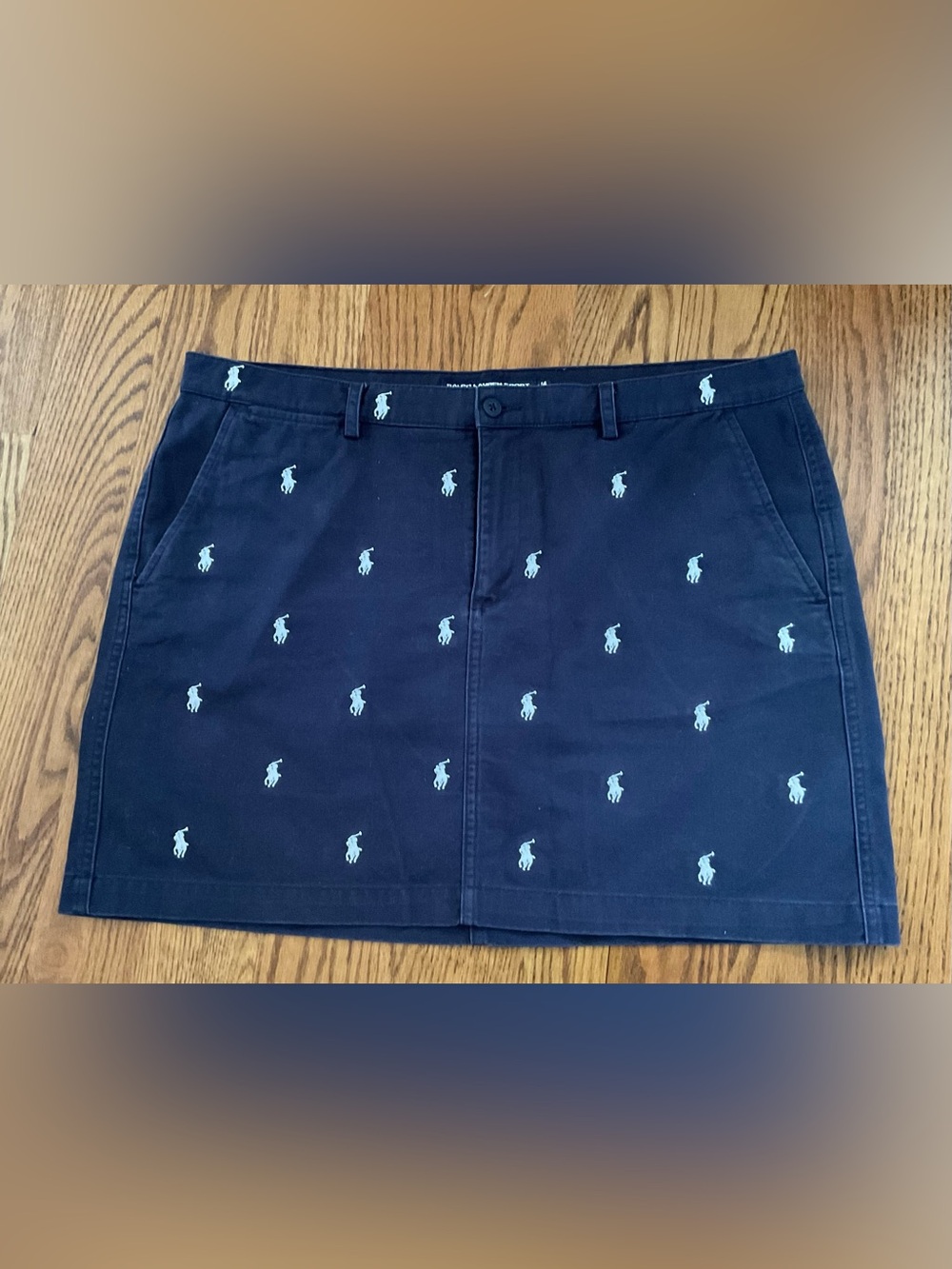 Ralph Lauren Navy Mini Skirt with White Pony Embroidery